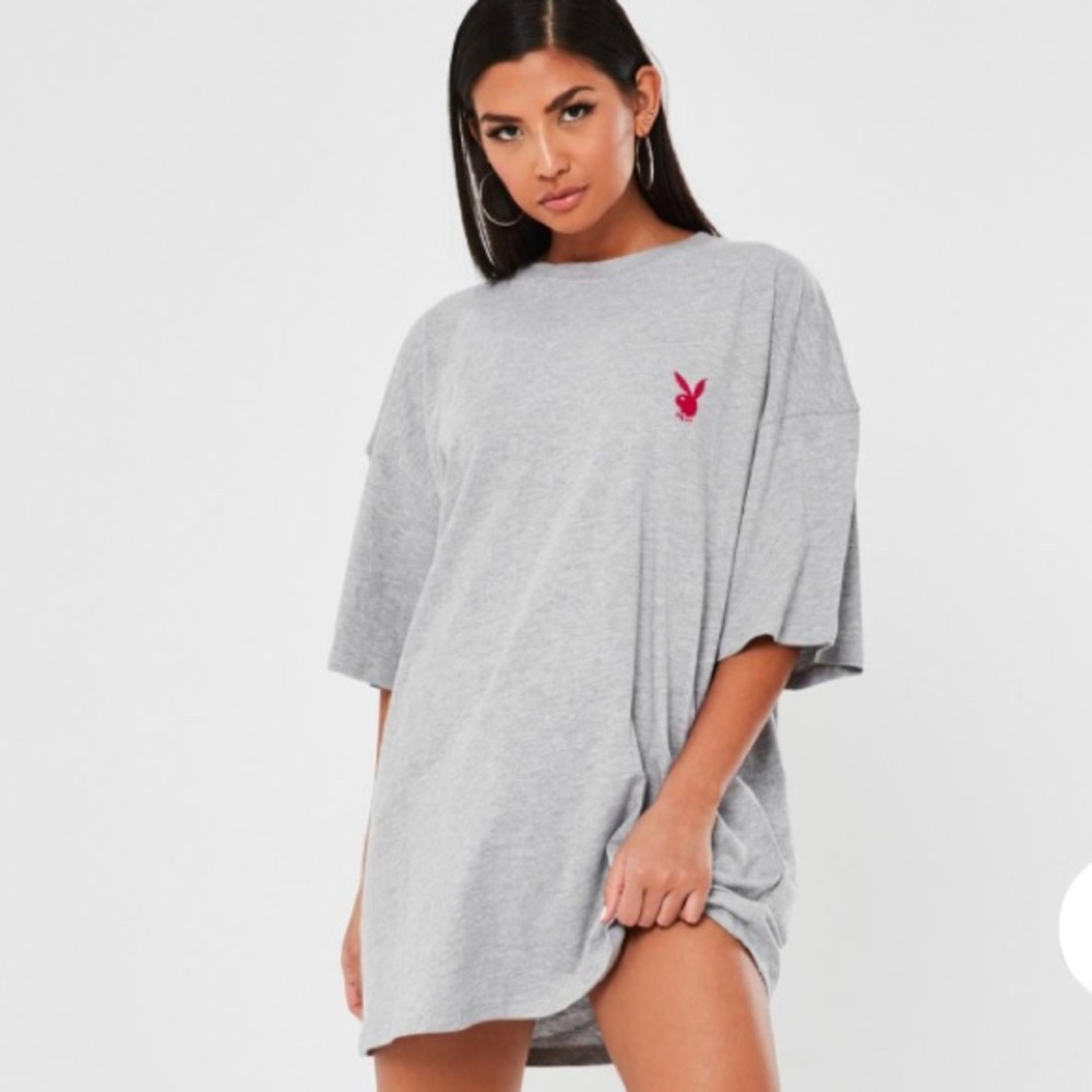 missguided x playboy gray graphic t shirt dress